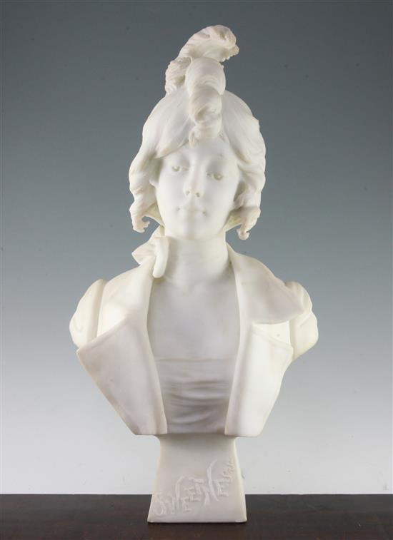 E.F. Jacques (French, late 19th / early 20th century). A large Carrara marble bust, Sweetness, 23cm